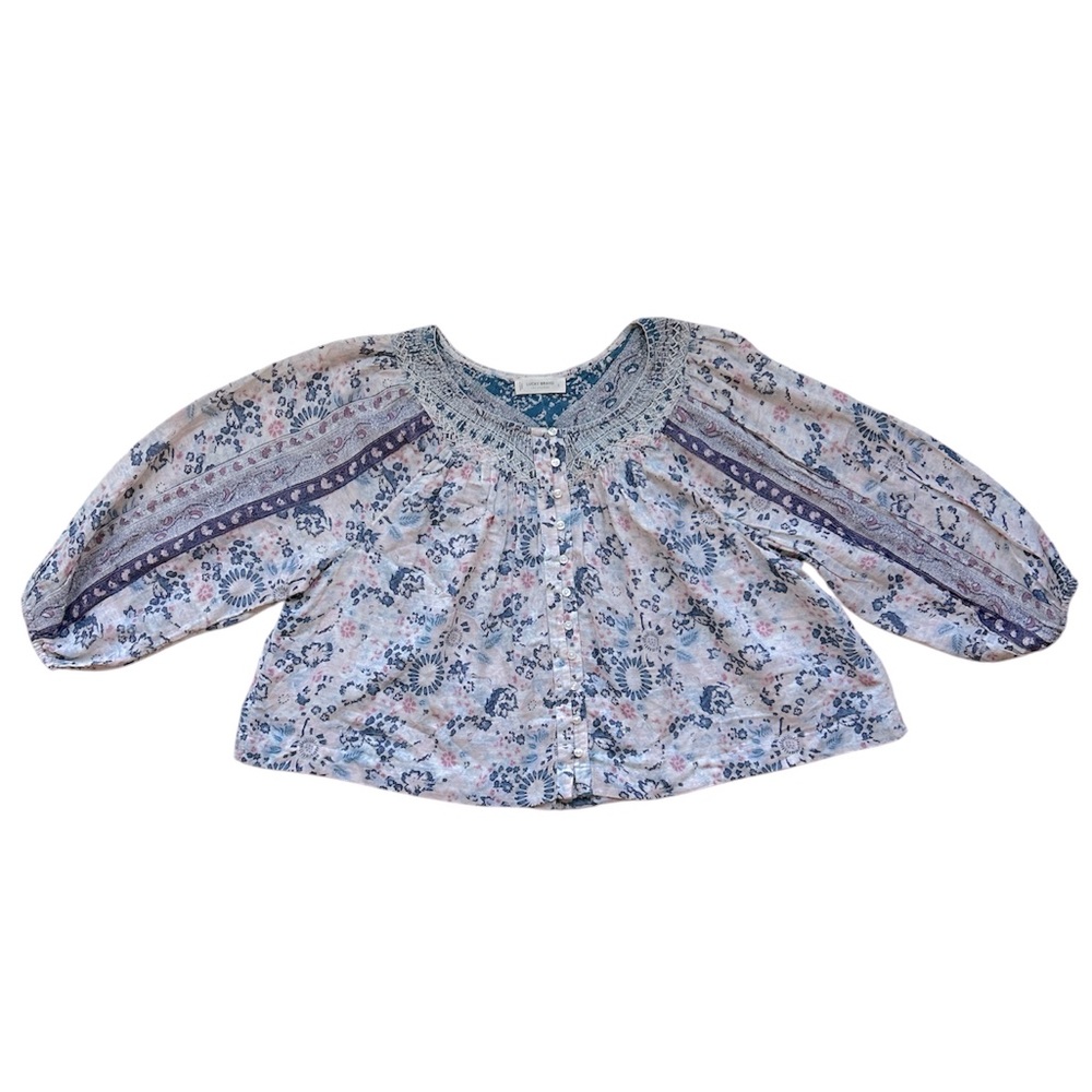 Lucky Brand Floral Peasant Top - Pink and Blue - Picture 2 of 6